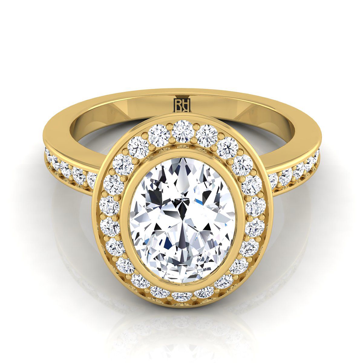 18K Yellow Gold Oval Diamond Matching Halo and Channel Band Engagement Ring -3/8ctw