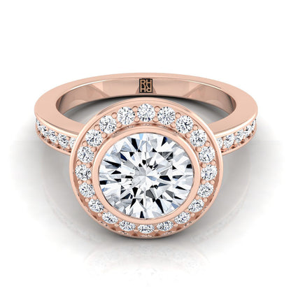 Round Brilliant, Bezel Halo Channel Band, in 14K Rose Gold | RockHer