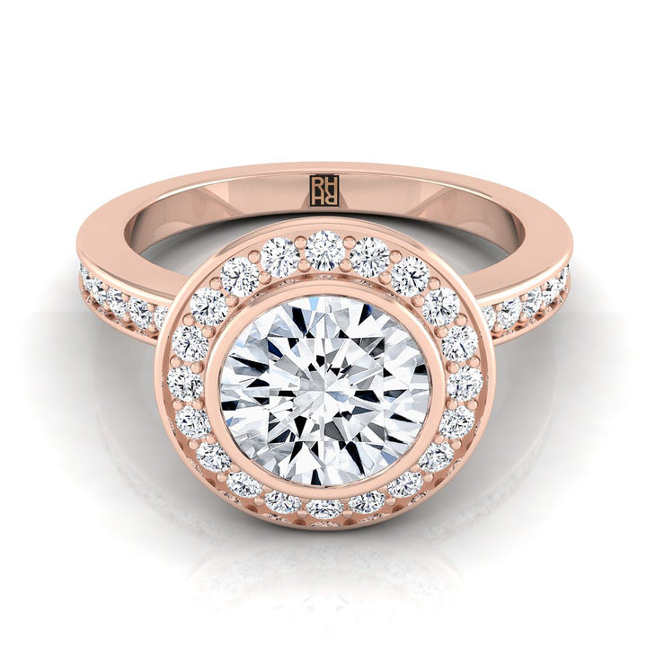 Round Brilliant, Bezel Halo Channel Band, in 14K Rose Gold | RockHer