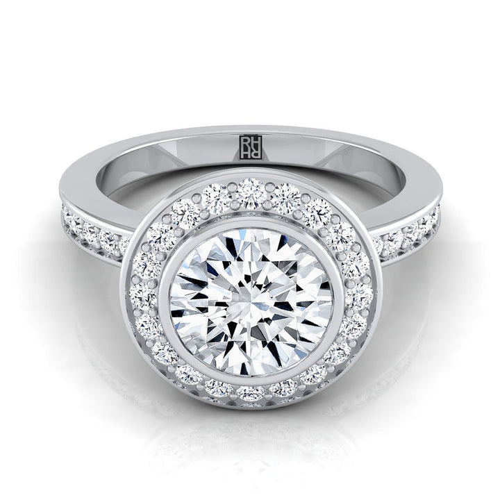 Round Brilliant, Bezel Halo Channel Band, in Platinum | RockHer