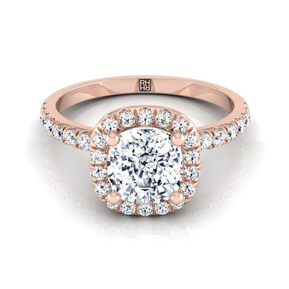 Classic Linear Halo Cushion, in 14K Rose Gold, pave setting | RockHer