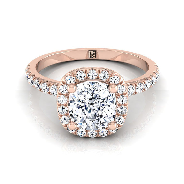The Nina Classic Linear Halo Cushion Cut Engagement Ring Setting in 14K Rose Gold