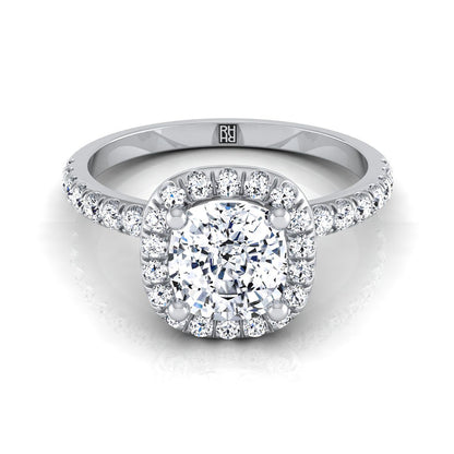 Classic Linear Halo Cushion, in Platinum, pave setting | RockHer