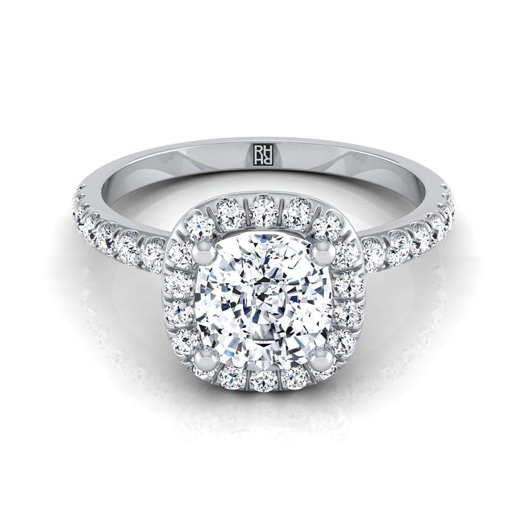 The Nina Classic Linear Halo Cushion Cut Engagement Ring Setting in Platinum