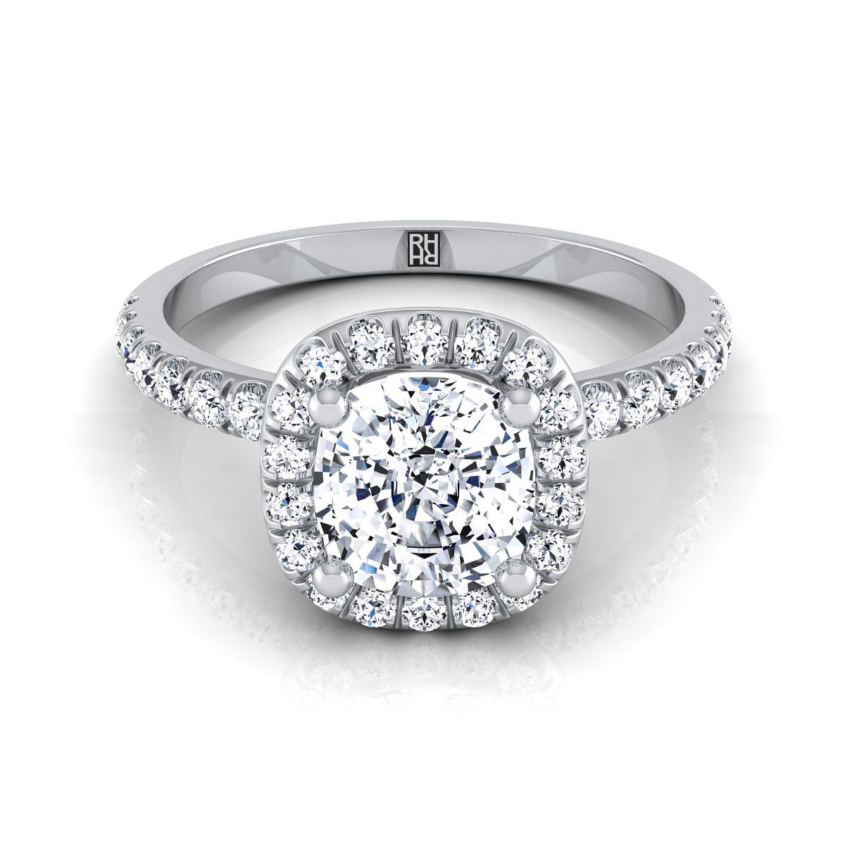 The Nina cushion engagement ring setting in 18K White Gold | RockHer