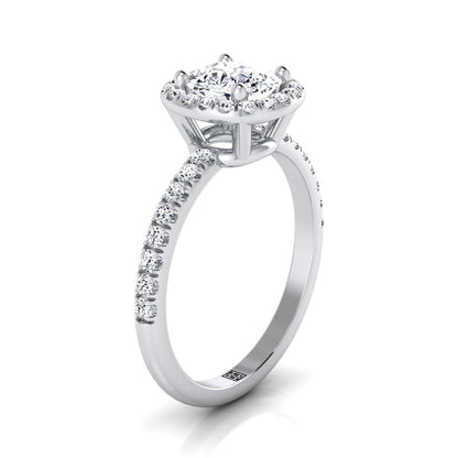 Classic Linear Halo Cushion, in Platinum, pave setting – side profile | RockHer