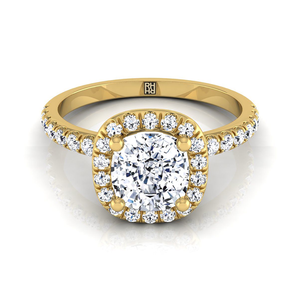 The Nina cushion engagement ring setting in 18K Yellow Gold | RockHer
