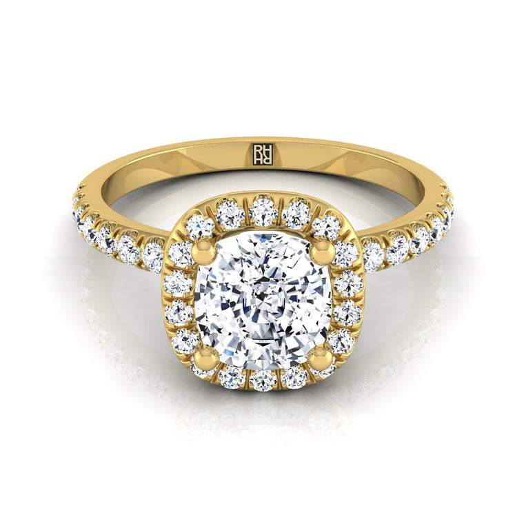 The Nina Select Halo Cushion Cut Lab Diamond Engagement Ring in 18K Yellow Gold