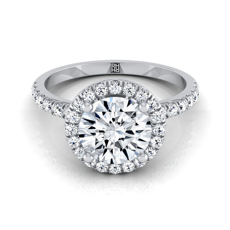 The Nina Classic Linear Halo Round Engagement Ring Setting in Platinum