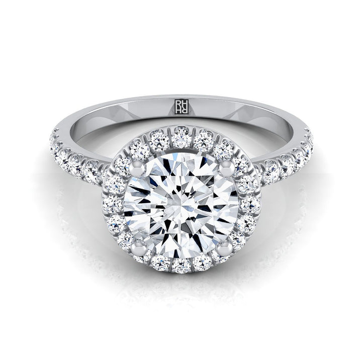 Round Brilliant, Classic Linear Halo, in 18K White Gold, pave setting | RockHer