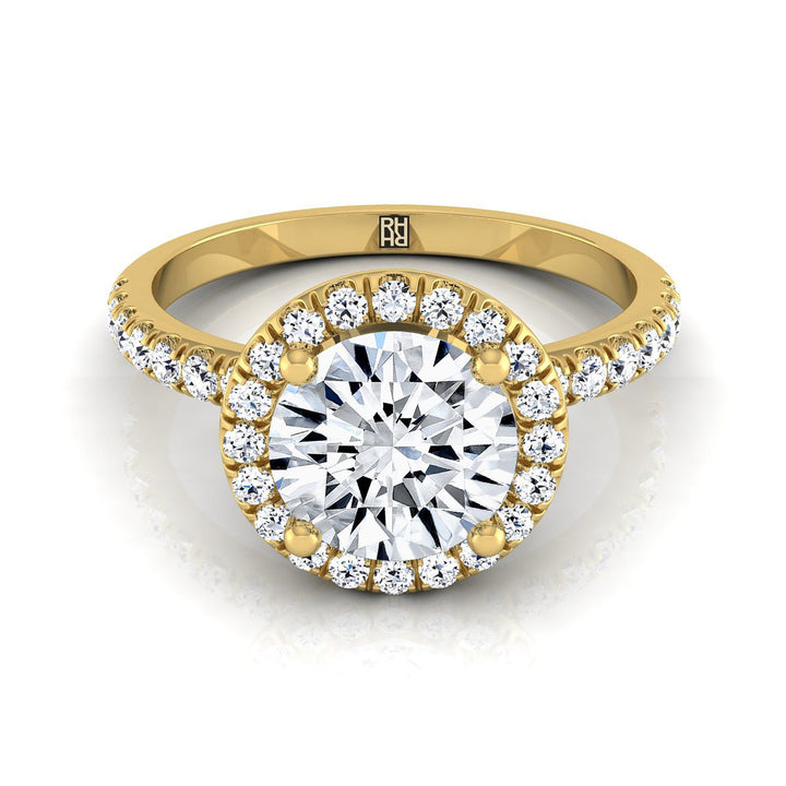 Round Brilliant, Classic Linear Halo, in 18K Yellow Gold, pave setting | RockHer