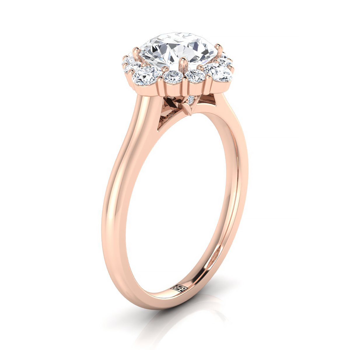 RockHer atelier photo of The Tionne round engagement ring setting in 14K Rose Gold