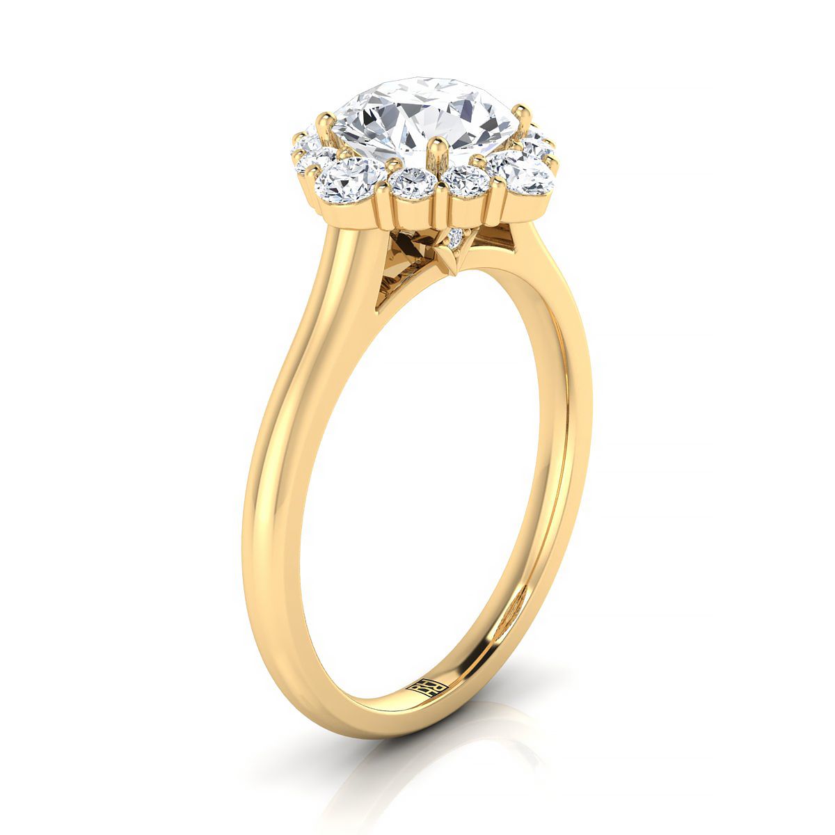 RockHer atelier photo of The Tionne round engagement ring setting in 18K Yellow Gold