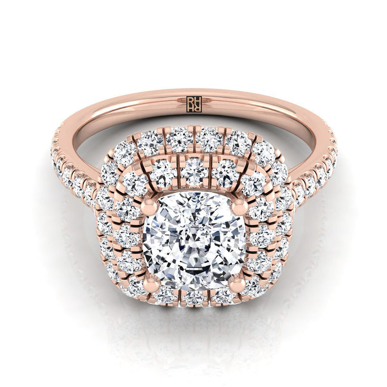 The Medley Double Halo Cushion Cut Engagement Ring Setting in 14K Rose Gold