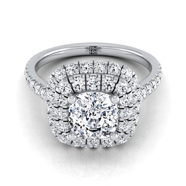 Double Halo Linear Pavé Cushion, in Platinum, pave setting | RockHer