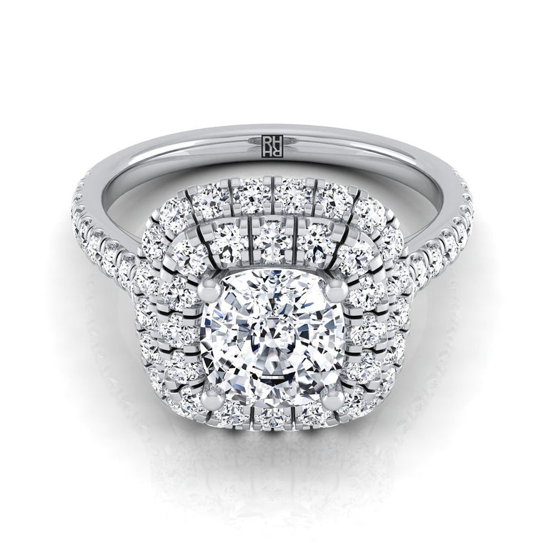 The Medley Select Double Halo Cushion Cut Lab Diamond Engagement Ring in 18K White Gold