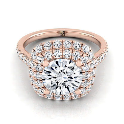 Round Brilliant, Double Halo Linear Pavé, in 14K Rose Gold | RockHer
