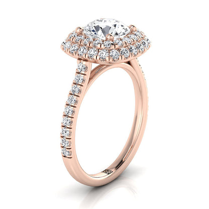 Round Brilliant, Double Halo Linear Pavé, in 14K Rose Gold – side profile | RockHer