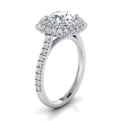 Round Brilliant, Double Halo Linear Pavé, in 18K White Gold, pave setting – side profile | RockHer