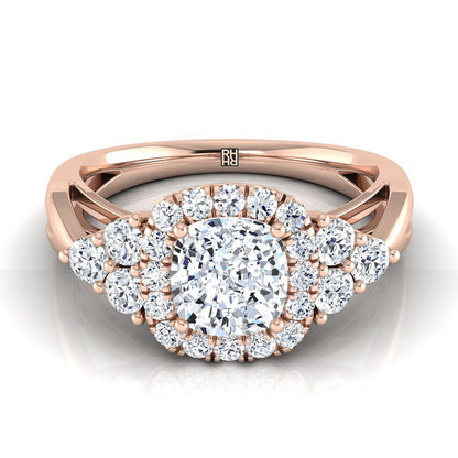 Open Twisted Triple Halo Cushion, in 14K Rose Gold, pave setting | RockHer