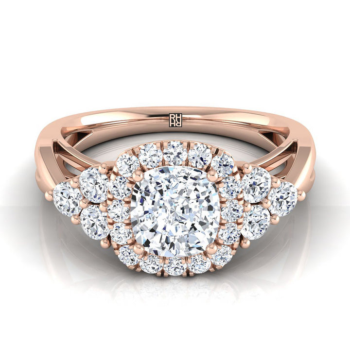 Open Twisted Triple Halo Cushion, in 14K Rose Gold, pave setting | RockHer