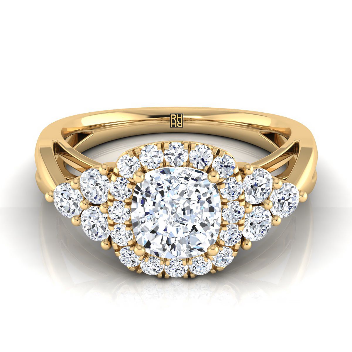 18K Yellow Gold Cushion Open Twisted Triple Diamond Engagement Ring -5/8ctw