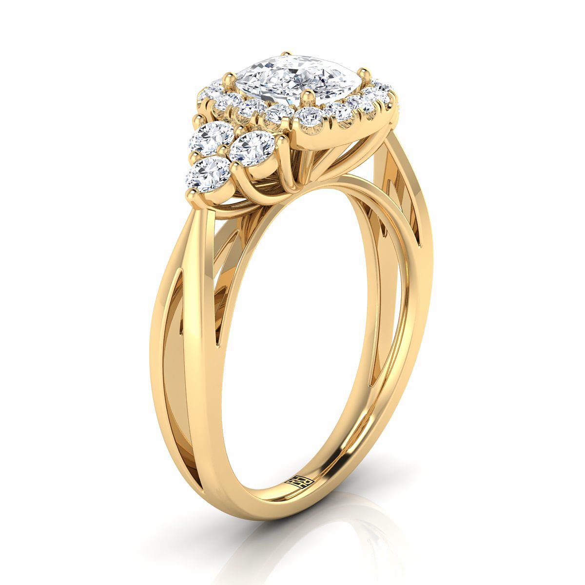 Open Twisted Triple Halo Cut styling on The Melisma cushion engagement ring setting | RockHer