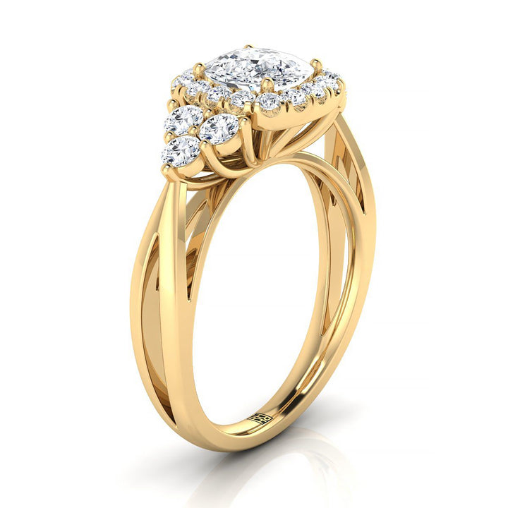 18K Yellow Gold Cushion Open Twisted Triple Diamond Engagement Ring -5/8ctw