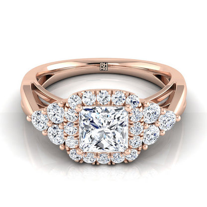 Open Twisted Triple Halo Princess, in 14K Rose Gold, pave setting | RockHer