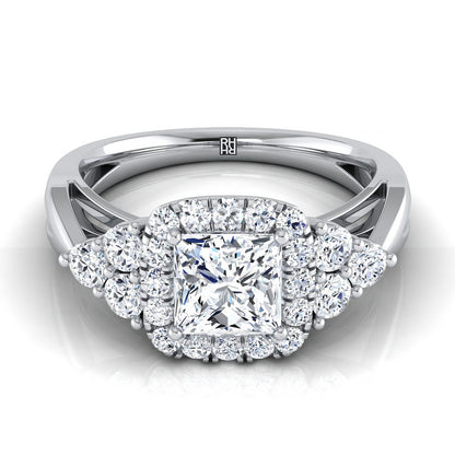 Open Twisted Triple Halo Princess, in 18K White Gold, pave setting | RockHer