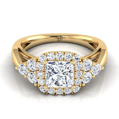 Open Twisted Triple Halo Princess, in 18K Yellow Gold, pave setting | RockHer