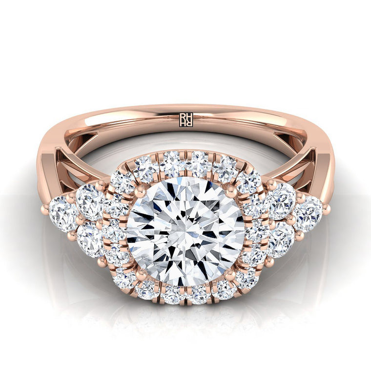 The Melisma Open Twisted Triple Halo Round Engagement Ring Setting in 14K Rose Gold