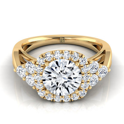 Round Brilliant, Open Twisted Triple Halo, in 18K Yellow Gold, pave setting – view 8 | RockHer