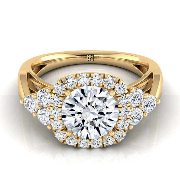 Round Brilliant, Open Twisted Triple Halo, in 18K Yellow Gold, pave setting – view 8 | RockHer
