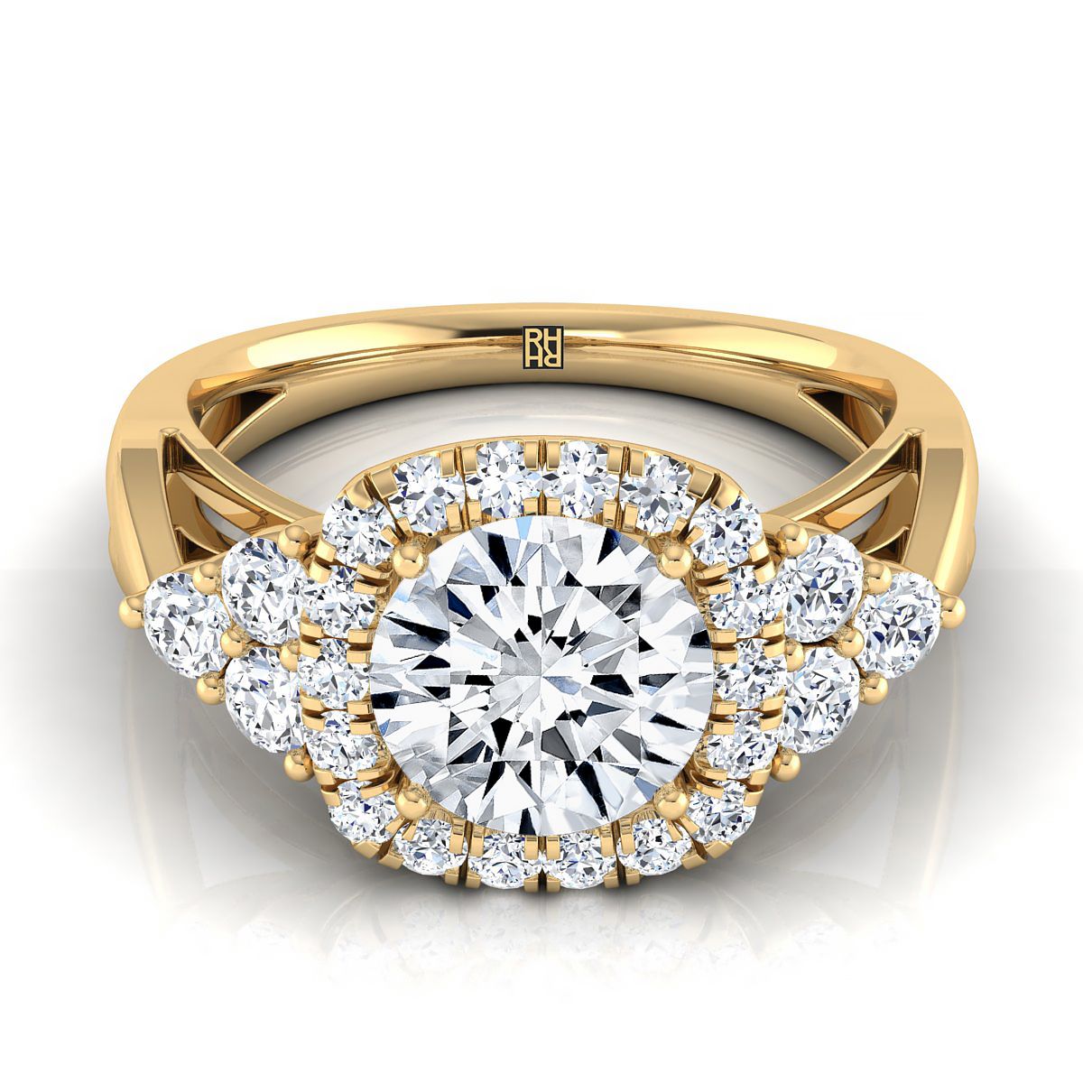 Melisma Select Open Twisted Triple Halo Round Lab Diamond Engagement Ring in 18K Yellow Gold | RockHer