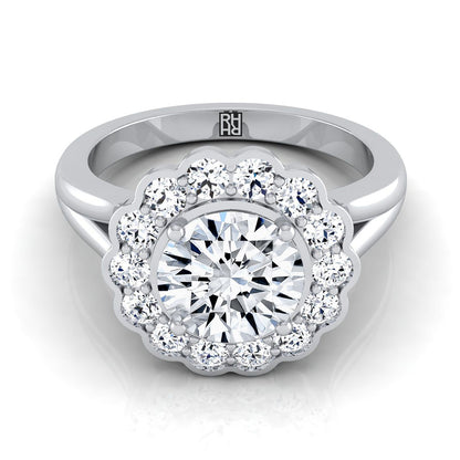 Nera Select Floral Split Shank Halo Round Lab Diamond Engagement Ring in 14K White Gold | RockHer