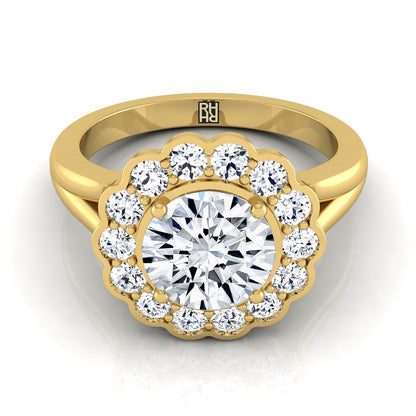 Nera Select Pav Halo Split Shank Round Lab Diamond Engagement Ring in 14K Yellow Gold | RockHer