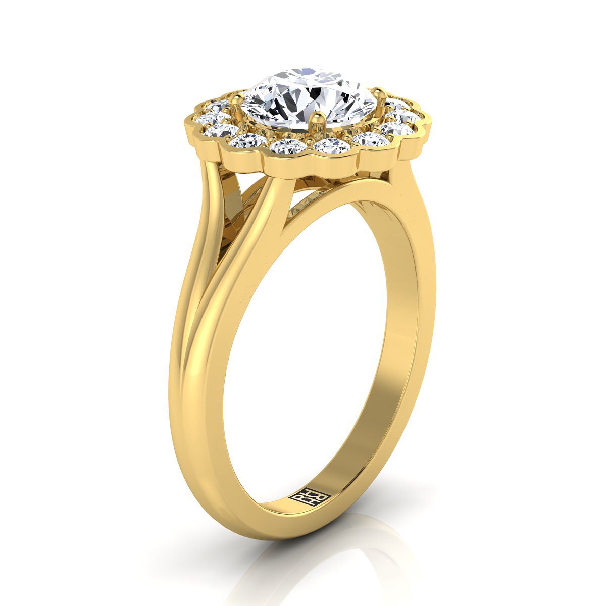 RockHer atelier photo of The Nera round engagement ring setting in 18K Yellow Gold