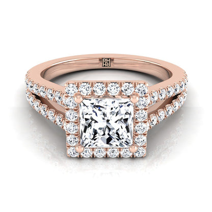 Split Shank Pavé Halo Princess, in 14K Rose Gold, pave setting | RockHer