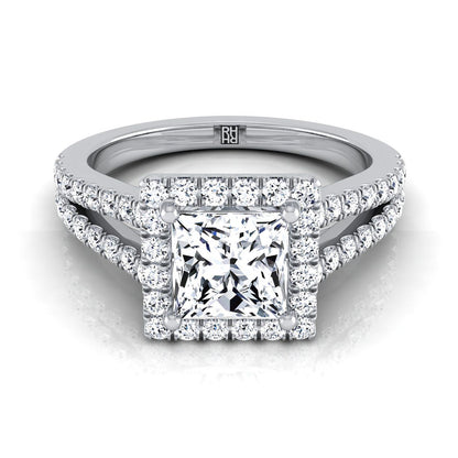 Princess, Split Shank Pavé Halo, in 18K White Gold, pave setting | RockHer