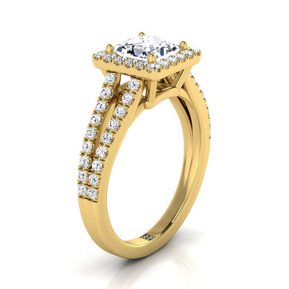 Split Shank Pavé Halo Princess, in 18K Yellow Gold, pave setting – view 9 | RockHer