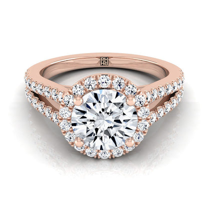 Round Brilliant, Split Shank Pavé Halo Round, in 14K Rose Gold, pave setting | RockHer