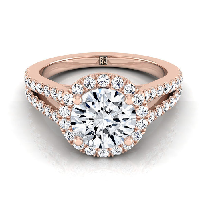Round Brilliant, Split Shank Pavé Halo Round, in 14K Rose Gold, pave setting | RockHer