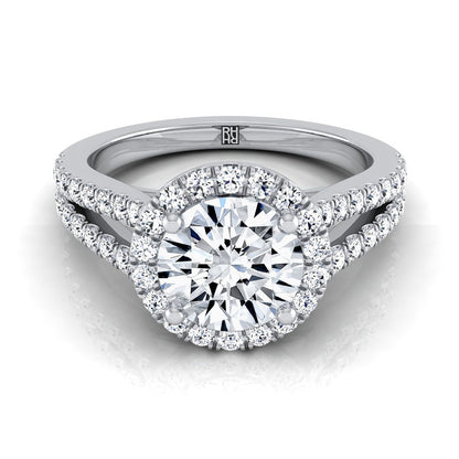 Round Brilliant, Split Shank Pavé Halo Round, in Platinum, pave setting | RockHer