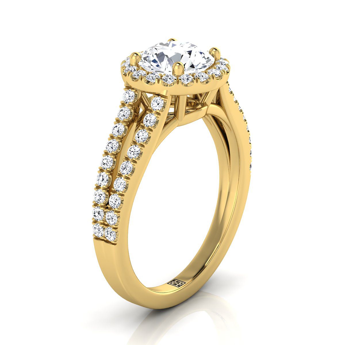 RockHer atelier photo of The Nicki round engagement ring setting in 18K Yellow Gold