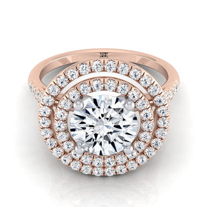 Round Brilliant, Double Halo Split Shank Pavé, in 14K Rose Gold, pave setting – view 8 | RockHer