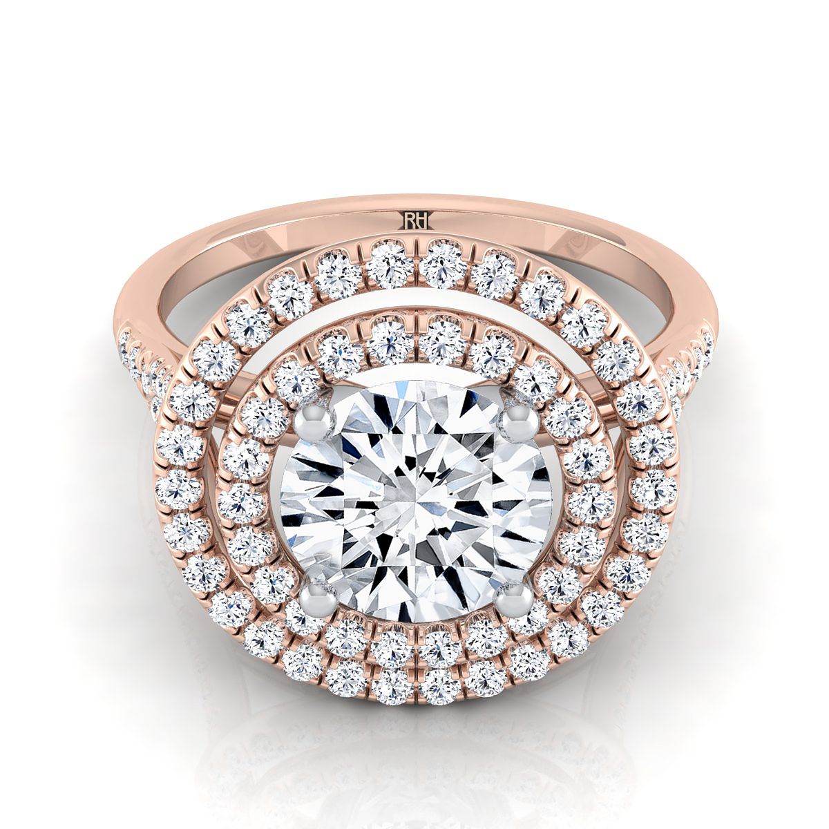 Nedda Select Double Halo Round Lab Diamond Engagement Ring in 14K Rose Gold | RockHer