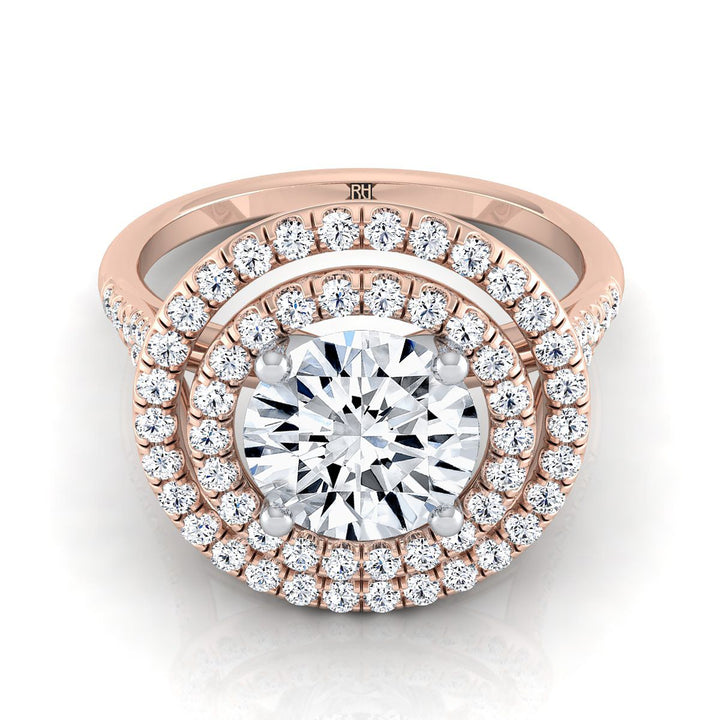 Nedda Select Double Halo Round Lab Diamond Engagement Ring in 14K Rose Gold | RockHer