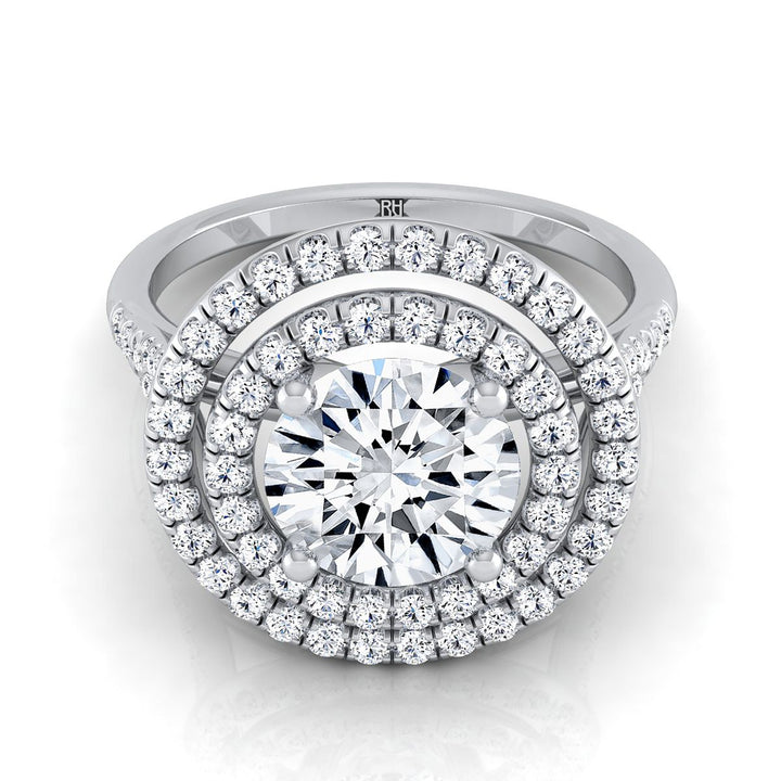Round Brilliant, Double Halo Split Shank Pavé, in Platinum, pave setting – view 8 | RockHer