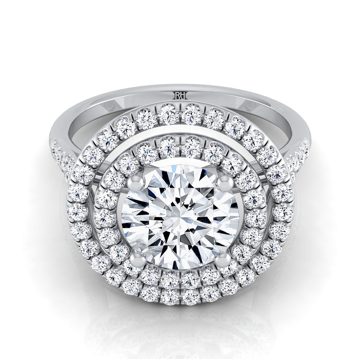 Nedda Select Double Halo Round Lab Diamond Engagement Ring in Platinum | RockHer